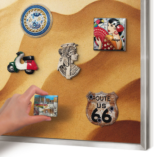 Magneetbord voor souvenir magneten met zilveren lijst Zandgolven