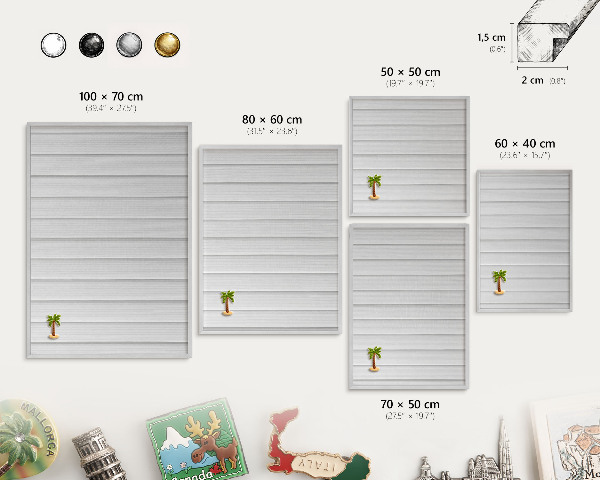 Magneetbord voor souvenir magneten met zilveren lijst Minimalistische strepen