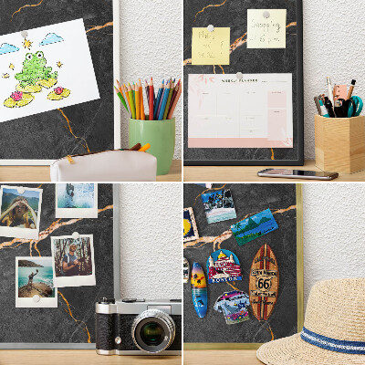 Magneetbord voor souvenir magneten met zilveren lijst Marmeren linten