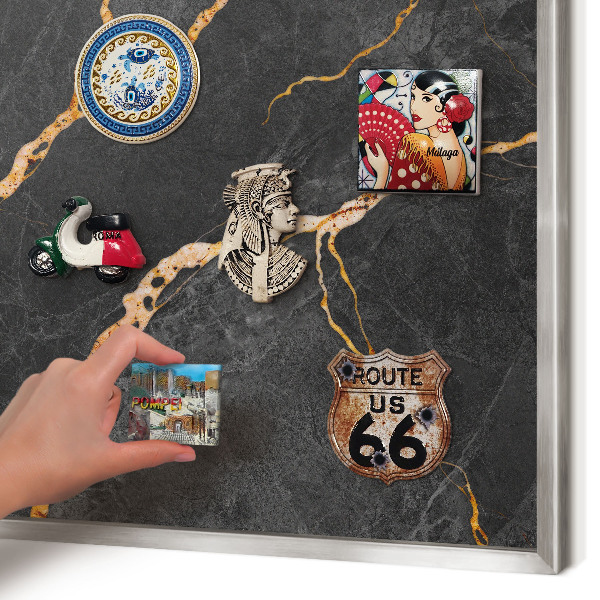 Magneetbord voor souvenir magneten met zilveren lijst Marmeren linten