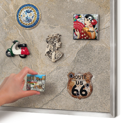 Decoratief metalen magneetbord in een zilveren lijst Beige steen