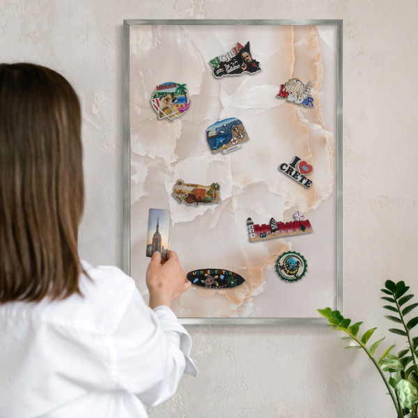 Decoratief metalen magneetbord in een zilveren lijst Subtiele golven