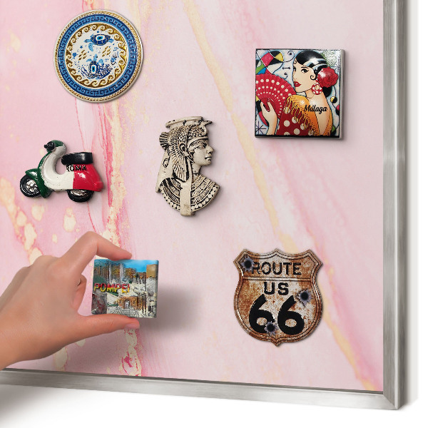 Magneetbord voor souvenir magneten met zilveren lijst Roze elegantie