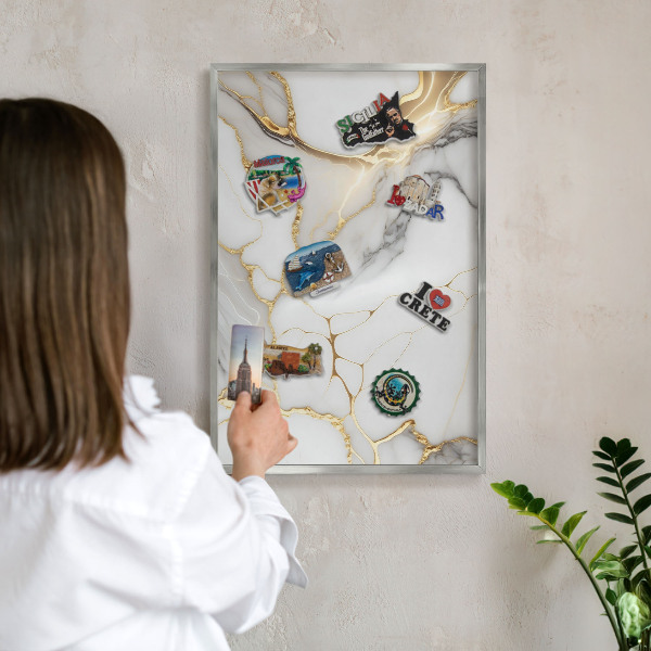 Magneetbord voor souvenir magneten met zilveren lijst Abstract marmer