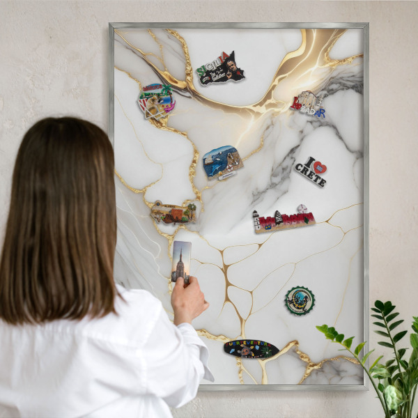 Magneetbord voor souvenir magneten met zilveren lijst Abstract marmer