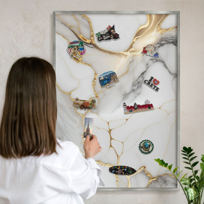 Magneetbord voor souvenir magneten met zilveren lijst Abstract marmer