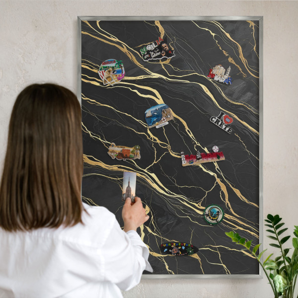 Magneetbord voor souvenir magneten met zilveren lijst Luxueuze golven