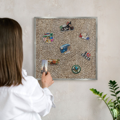 Magneetbord voor souvenir magneten met zilveren lijst Geometrisch patroon