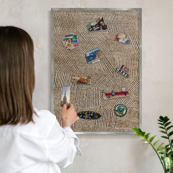 Magneetbord voor souvenir magneten met zilveren lijst Geometrisch patroon