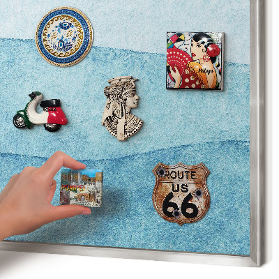 Magneetbord voor souvenir magneten met zilveren lijst Blauwe golven