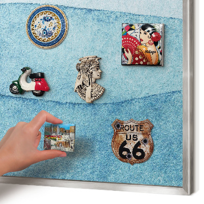 Magneetbord voor souvenir magneten met zilveren lijst Blauwe golven
