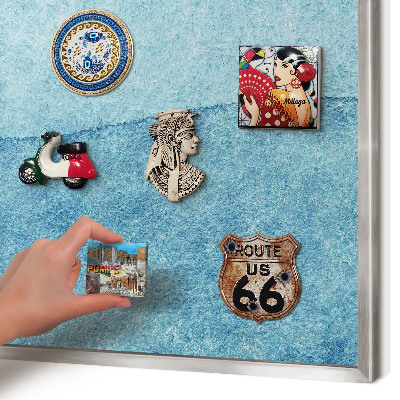 Magneetbord voor souvenir magneten met zilveren lijst Blauwe golven