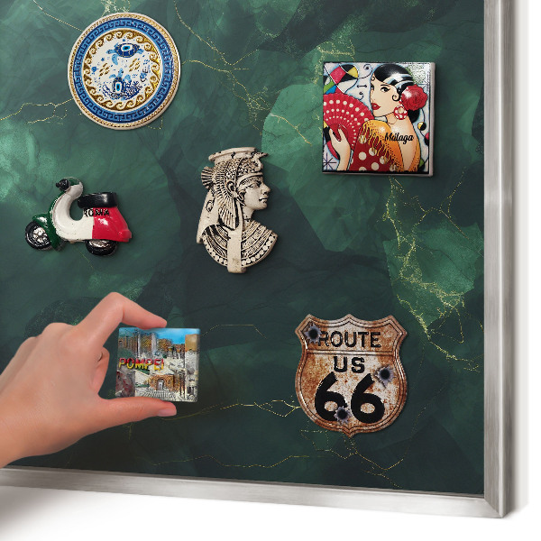 Magneetbord voor souvenir magneten met zilveren lijst Groene diepte