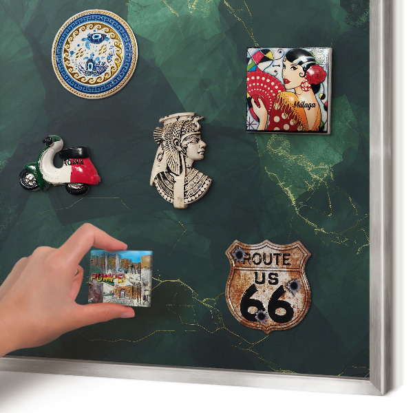 Magneetbord voor souvenir magneten met zilveren lijst Groene diepte