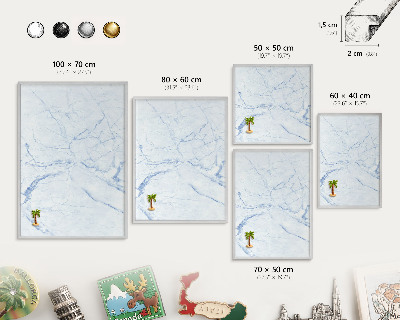 Decoratief metalen magneetbord in een zilveren lijst Marmerontwerp