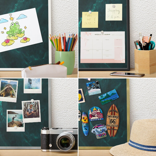 Magneetbord voor souvenir magneten met zilveren lijst Groene diepte