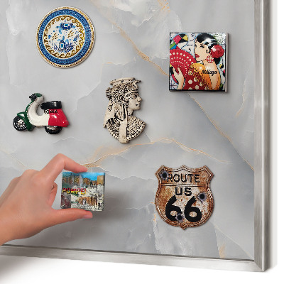 Magneetbord voor souvenir magneten met zilveren lijst Grijze aderen