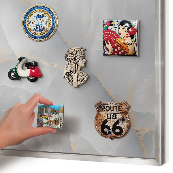 Magneetbord voor souvenir magneten met zilveren lijst Grijze aderen