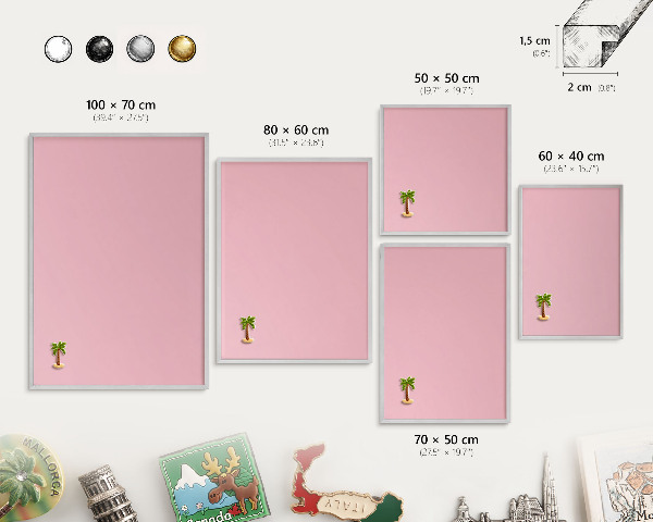 Decoratief metalen magneetbord in een zilveren lijst Lichtroze
