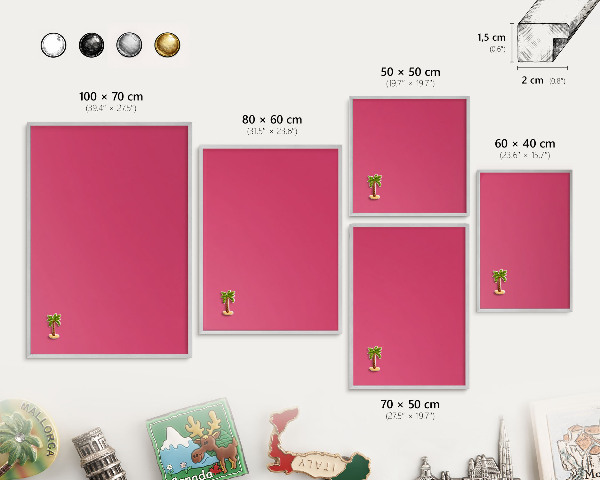Magneetbord voor souvenir magneten met zilveren lijst Energie roze