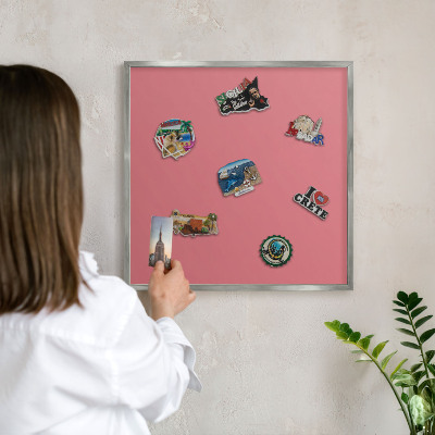 Decoratief metalen magneetbord in een zilveren lijst Zalmkleur