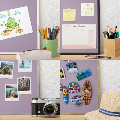 Decoratief metalen magneetbord in een zilveren lijst Lila paars