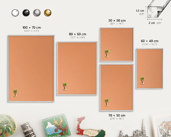 Magneetbord voor souvenir magneten met zilveren lijst Pastel oranje