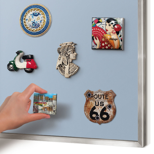 Magneetbord voor souvenir magneten met zilveren lijst Pastelblauw