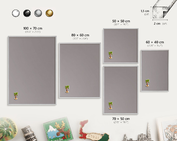 Decoratief metalen magneetbord in een zilveren lijst Asgrijs