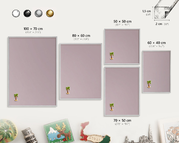 Magneetbord voor souvenir magneten met zilveren lijst Pastel lila