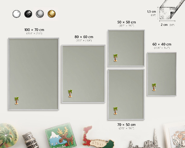 Decoratief metalen magneetbord in een zilveren lijst Neutraal grijs