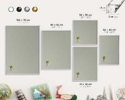 Decoratief metalen magneetbord in een zilveren lijst Neutraal grijs