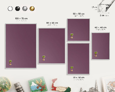 Decoratief metalen magneetbord in een zilveren lijst Paarse kleur