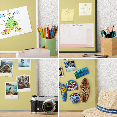 Decoratief metalen magneetbord in een zilveren lijst Lichte mosterd