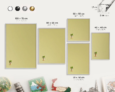 Decoratief metalen magneetbord in een zilveren lijst Lichte mosterd