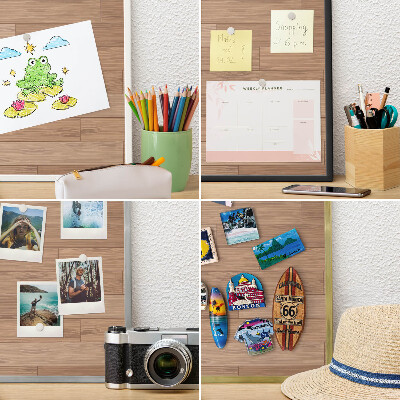 Decoratief metalen magneetbord in een zilveren lijst Houten patroon