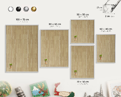 Decoratief metalen magneetbord in een zilveren lijst Houtstructuur