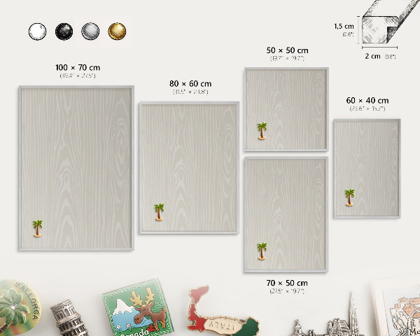 Decoratief metalen magneetbord in een zilveren lijst Houten constructie