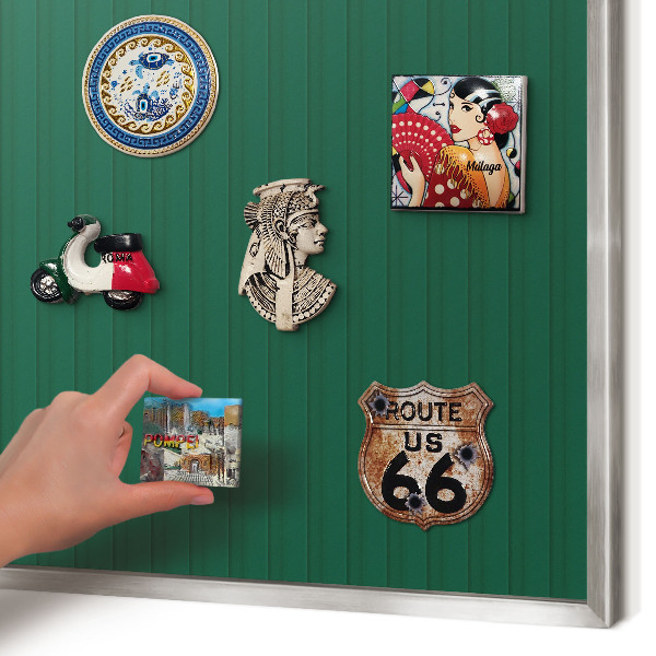 Magneetbord voor souvenir magneten met zilveren lijst Groene strepen