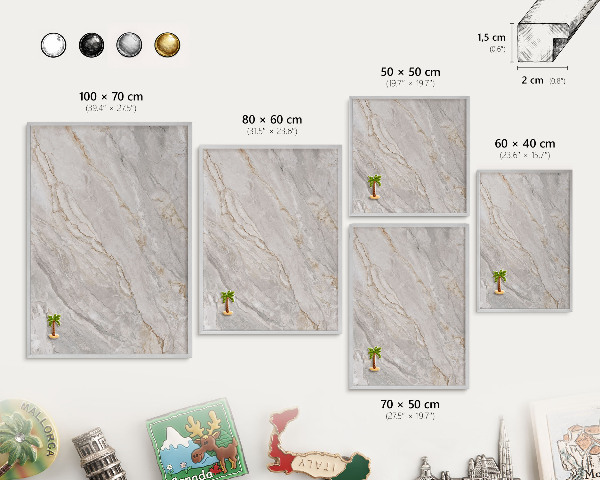 Decoratief metalen magneetbord in een zilveren lijst Marmeren elegantie