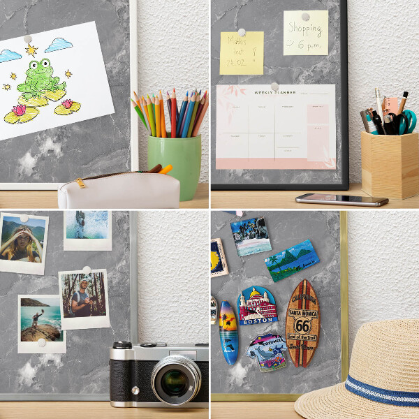 Magneetbord voor souvenir magneten met zilveren lijst Grijs marmer