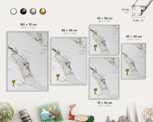 Decoratief metalen magneetbord in een zilveren lijst Marmereffect
