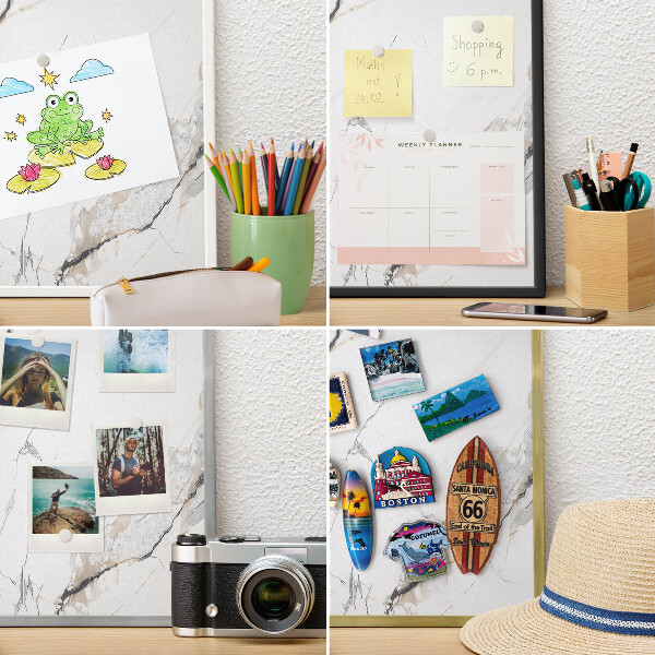 Magneetbord voor souvenir magneten met zilveren lijst Moderne elegantie
