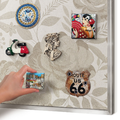 Decoratief metalen magneetbord in een zilveren lijst Vintage bloemen