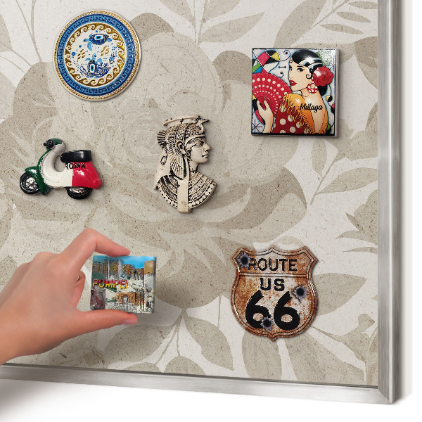 Decoratief metalen magneetbord in een zilveren lijst Vintage bloemen