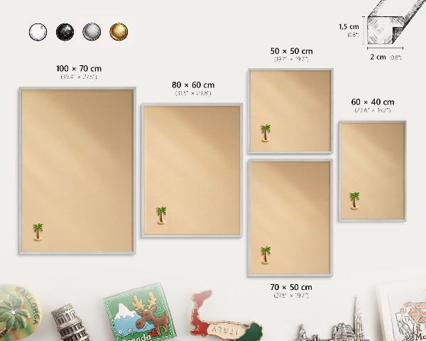 Decoratief metalen magneetbord in een zilveren lijst Romige Harmonie