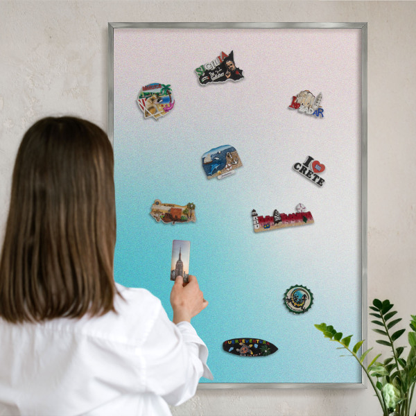 Magneetbord voor souvenir magneten met zilveren lijst Pastel abstractie