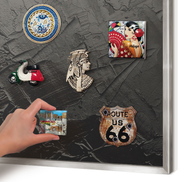 Magneetbord voor souvenir magneten met zilveren lijst Gestructureerd zwart