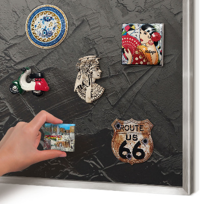 Magneetbord voor souvenir magneten met zilveren lijst Gestructureerd zwart