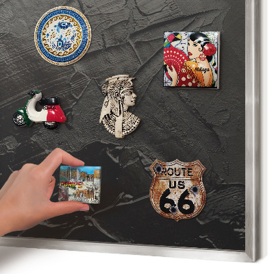 Magneetbord voor souvenir magneten met zilveren lijst Gestructureerd zwart
